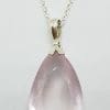 Sterling Silver Large Teardrop Shape Faceted Rose Quartz Pendant on Silver Chain