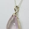 Sterling Silver Large Teardrop Shape Faceted Rose Quartz Pendant on Silver Chain