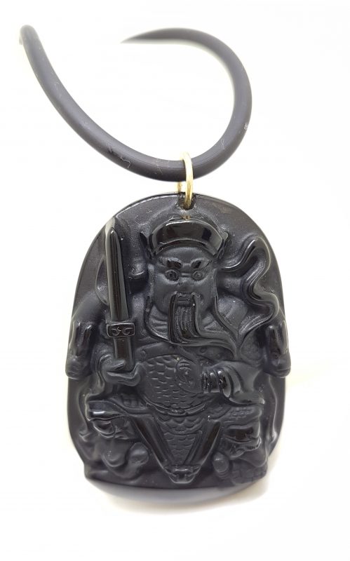 20200611_113832 9ct Yellow Gold Large Black Obsidian Buddha Pendant on Gold Clasped Neoprene Chain