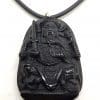 9ct Yellow Gold Large Black Obsidian Buddha Pendant on Gold Clasped Neoprene Chain