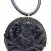 9ct Yellow Gold Large Black Obsidian Durga Goddess Pendant on Gold Clasped Neoprene Chain