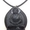 9ct Yellow Gold Large Black Obsidian Buddha/Goddess Pendant on Gold Clasped Neoprene Chain