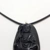 9ct Yellow Gold Large Black Obsidian Pendant on Gold Clasped Neoprene Chain