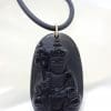 9ct Yellow Gold Large Black Obsidian Pendant on Gold Clasped Neoprene Chain