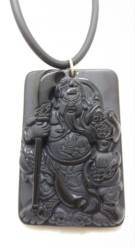 9ct Yellow Gold Large Rectangular Black Obsidian Pendant on Gold Clasped Neoprene Chain