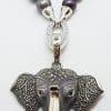 Sterling Silver Large Marcasite Elephant Enhancer Pendant on Pearl Necklace/Chain