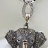 Sterling Silver Large Marcasite Elephant Enhancer Pendant on Pearl Necklace/Chain