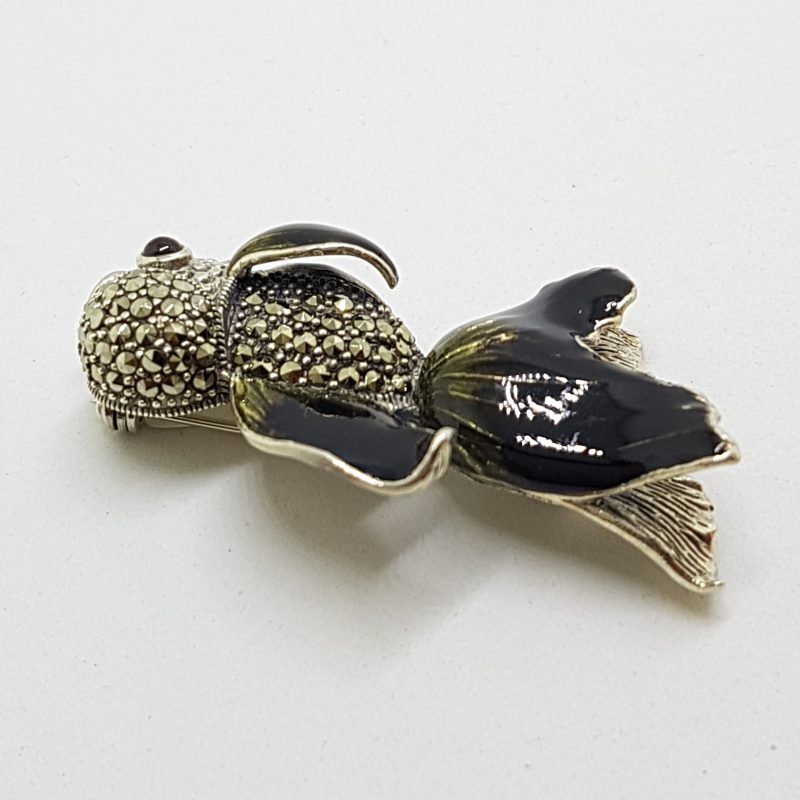 20200611_124047 Sterling Silver Marcasite and Enamel Fish Brooch