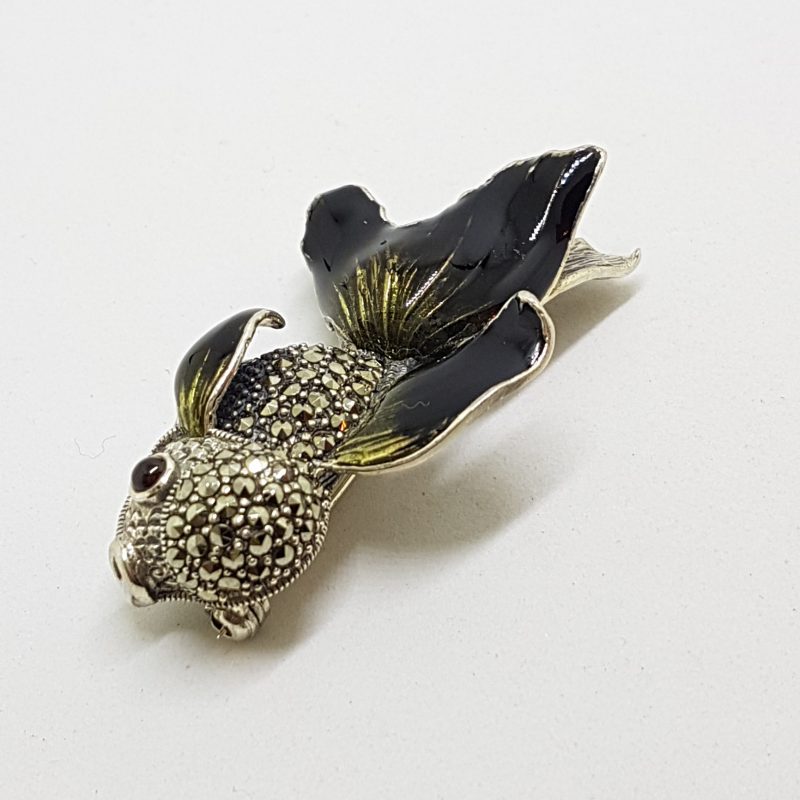 20200611_124101 Sterling Silver Marcasite and Enamel Fish Brooch