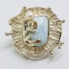 Sterling Silver Larimar Large Russian Design Ring with Citrine and Pearl