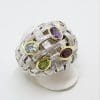 Sterling Silver Large Plait Design Multi-Coloured Gemstones Cluster Ring - Russian Designer