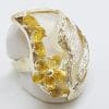 Sterling Silver Large Mother of Pearl and Citrine Leaf Russian Design Ring