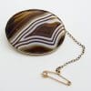 9ct Yellow Gold Large Oval Agate Brooch - Antique / Vintage