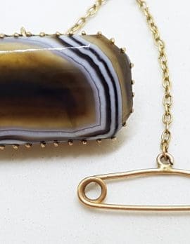 9ct Yellow Gold Agate Brooch