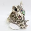 Sterling Silver Very Large Wild Boar/Pig Head Ring with Marcasite, Ruby, Sapphire and Emerald