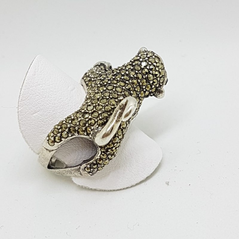 Sterling Silver Marcasite with Red Eyes Monkey Ring