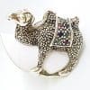 Sterling Silver Very Large Camel Ring with Marcasite, Ruby, Sapphire and Emerald