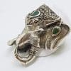 Sterling Silver Very Large Elephant Head Ring with Marcasite and Emerald