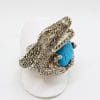 Sterling Silver Large Marcasite & Blue Recon. Turquoise Alligator/Crocodile Ring