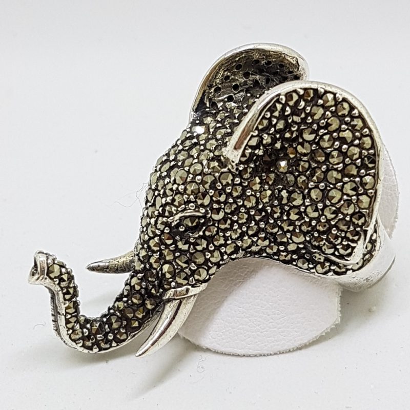 Sterling Silver Marcasite Very Large Elephant Head Ring