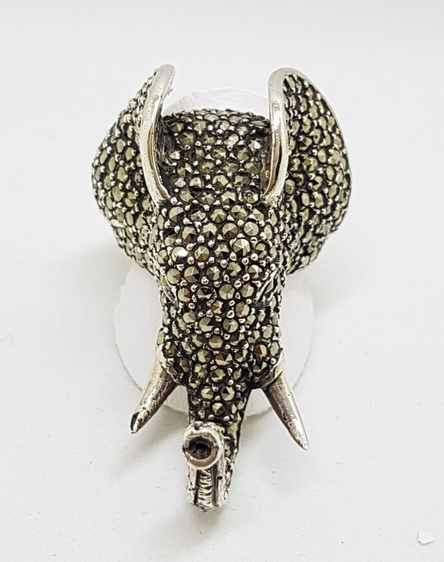 Sterling Silver Marcasite Very Large Elephant Head Ring
