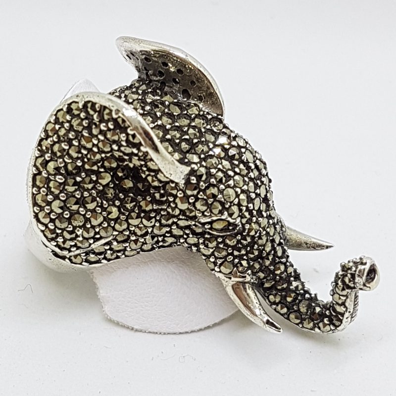 Sterling Silver Marcasite Very Large Elephant Head Ring