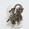 Sterling Silver Marcasite Elephant with Red Eye Ring