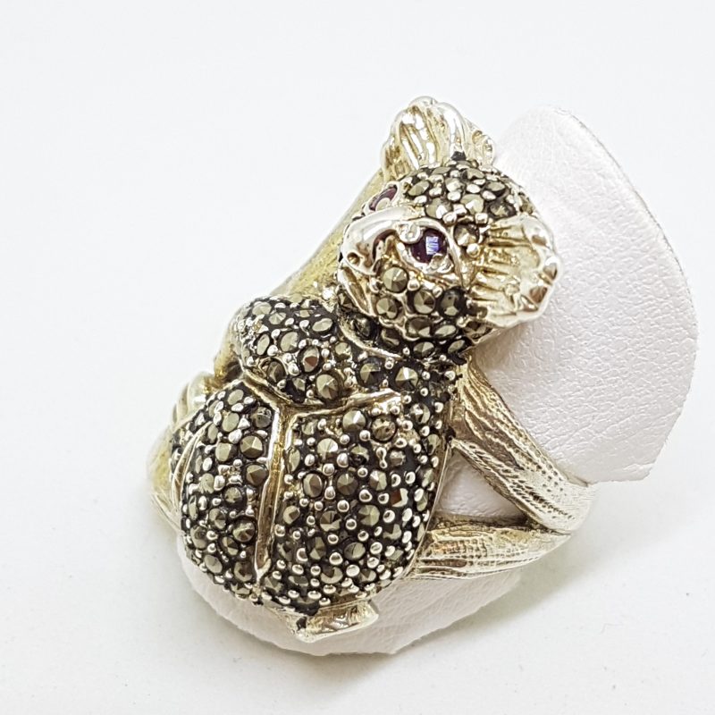 20200612_090157 Sterling Silver Marcasite & Garnet Large Koala Ring