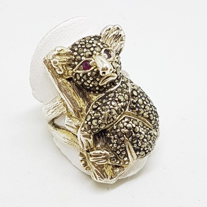 20200612_090211 Sterling Silver Marcasite & Garnet Large Koala Bear Ring