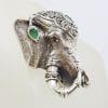 Sterling Silver Very Large Elephant Head Ring with Marcasite and Emerald