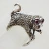 Sterling Silver Marcasite with Red Eyes Monkey Ring