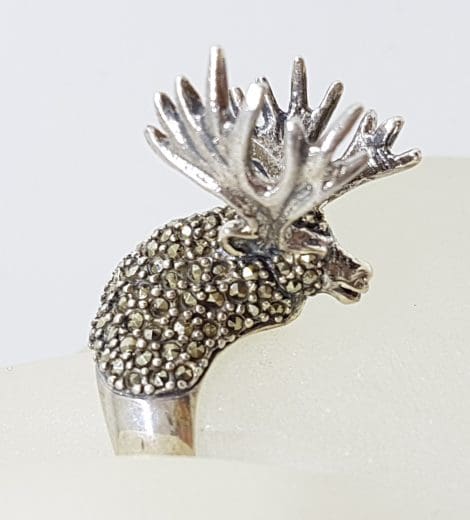 Sterling Silver Marcasite Large Stag/Reindeer/Moose Ring