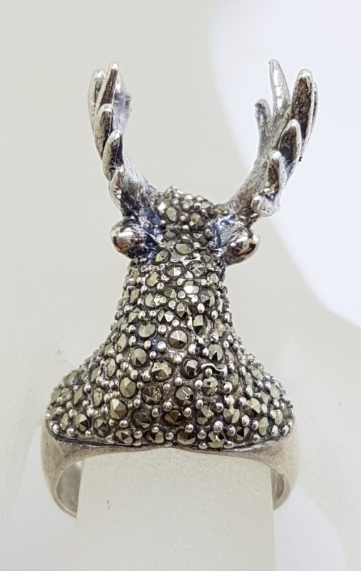 Sterling Silver Marcasite Large Stag/Reindeer/Moose Ring