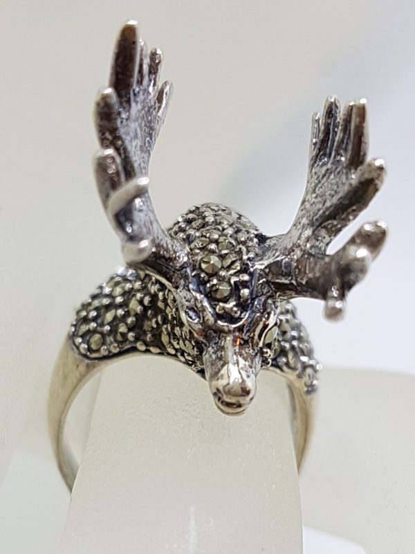 Sterling Silver Marcasite Large Stag/Reindeer/Moose Ring