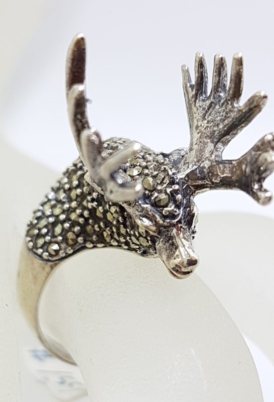 Sterling Silver Marcasite Large Stag/Reindeer/Moose Ring