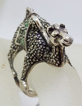Sterling Silver Very Large Camel Ring with Marcasite and Emerald