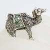 Sterling Silver Very Large Camel Ring with Marcasite and Emerald