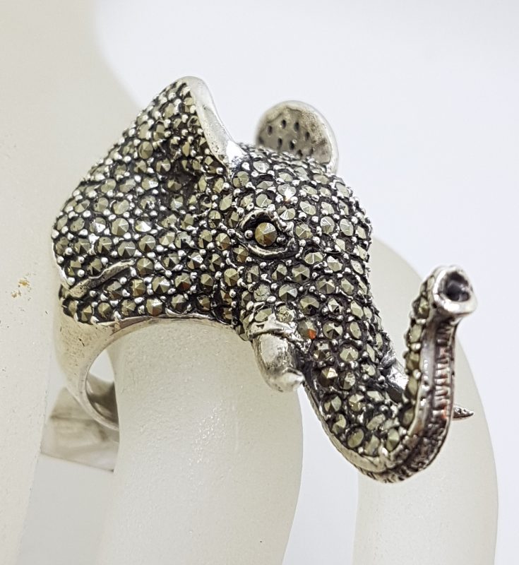 Sterling Silver Marcasite Very Large Elephant Head Ring