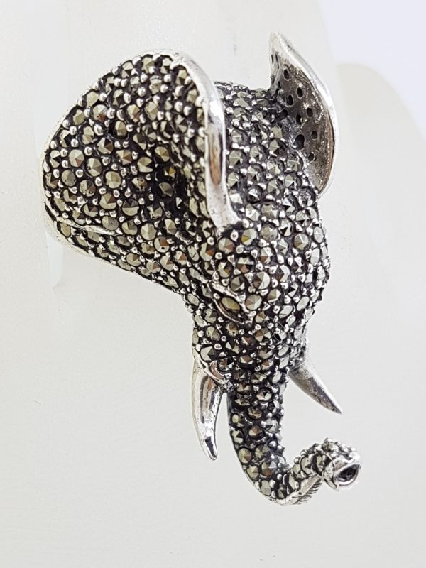 Sterling Silver Marcasite Very Large Elephant Head Ring