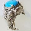 Sterling Silver Marcasite, Recon. Turquoise and Ruby Very Large Elephant Ring