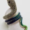 Sterling Silver Marcasite and Enamel Large Coiled Snake Ring - Blue & Green