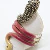 Sterling Silver Marcasite and Enamel Large Coiled Snake Ring - Pink