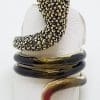 Sterling Silver Marcasite and Enamel Large Coiled Snake Ring - Brown