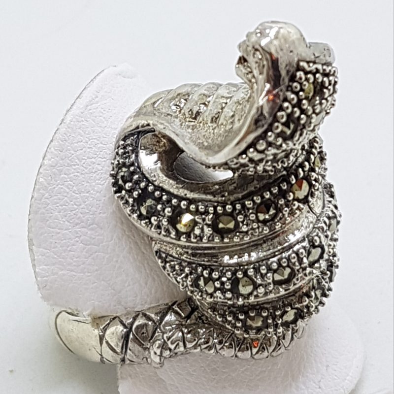 20200612_124213 Sterling Silver Marcasite Large Cobra Snake Ring