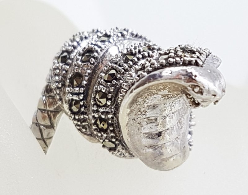 20200612_131042 Sterling Silver Marcasite Large Cobra Snake Ring