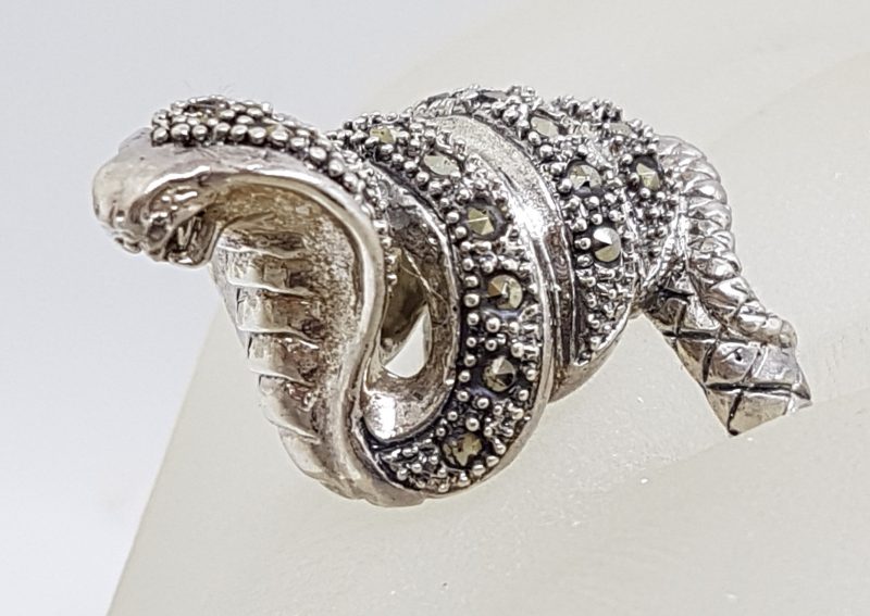 20200612_131058 Sterling Silver Marcasite Large Cobra Snake Ring