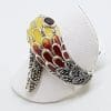 Sterling Silver Marcasite and Enamel Snake Ring - Maroon Red & Yello