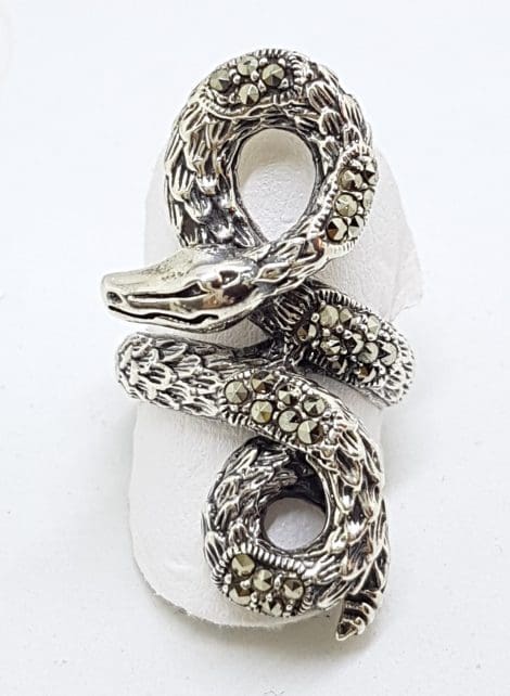 Sterling Silver Marcasite Large Coiled Snake Ring