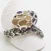 Sterling Silver Marcasite and Enamel Snake Ring - Purple & Yellow