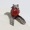 Sterling Silver Frog Ring - Carnelian and Marcasite